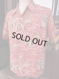 1940'S TOP FLIGHT UNDER SEA PRINTED RAYON HAWAIIAN SHIRT SZ/M