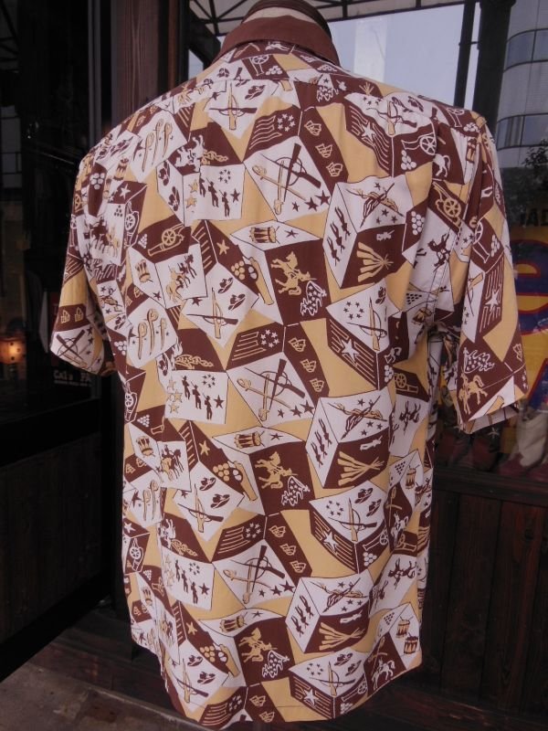 画像4: 1940'S AIRMAN BROWN X MASTARD BODER RAYON SHIRT SZ/M
