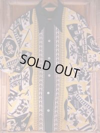 1940'S ROYAL PALM NAVY X YELLOW BODER RAYON SHIRT SZ/M