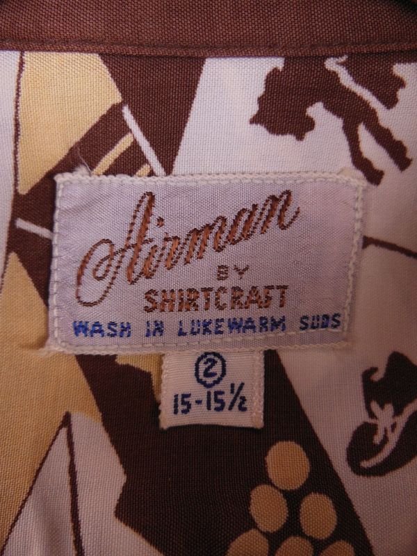 画像7: 1940'S AIRMAN BROWN X MASTARD BODER RAYON SHIRT SZ/M