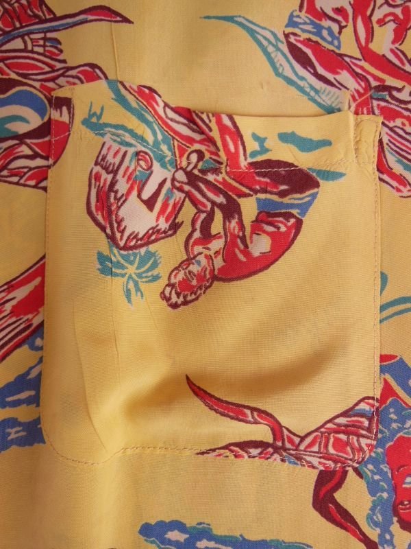 画像10: 1940'SMOORE'S HULA GIRL PRINTED RAYON HAWAIIAN SHIRT SZ/L
