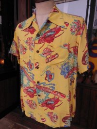 1940'SMOORE'S HULA GIRL PRINTED RAYON HAWAIIAN SHIRT SZ/L