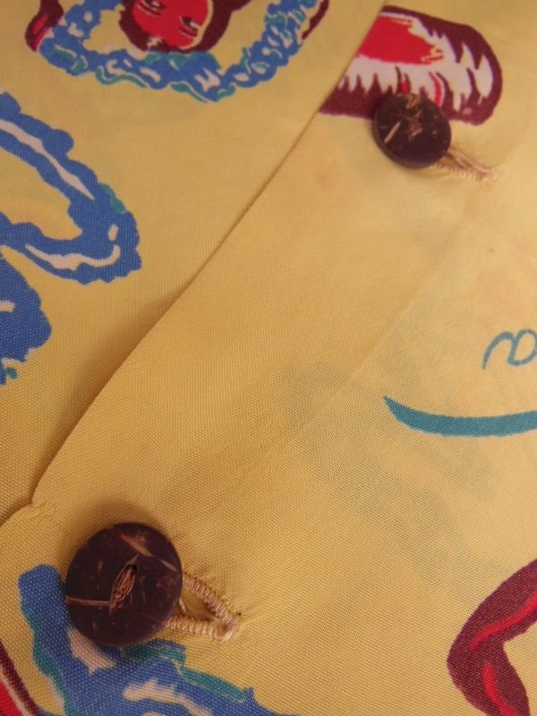 画像14: 1940'SMOORE'S HULA GIRL PRINTED RAYON HAWAIIAN SHIRT SZ/L