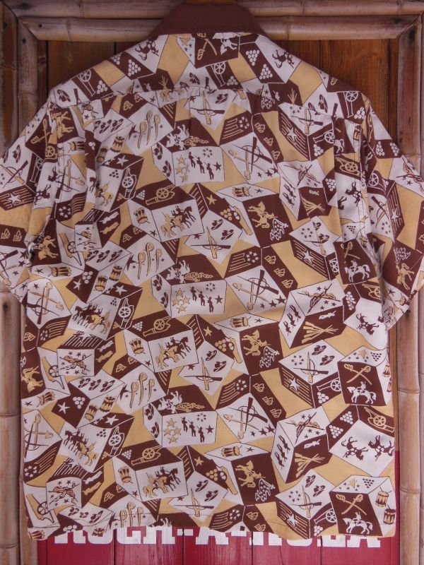 画像8: 1940'S AIRMAN BROWN X MASTARD BODER RAYON SHIRT SZ/M