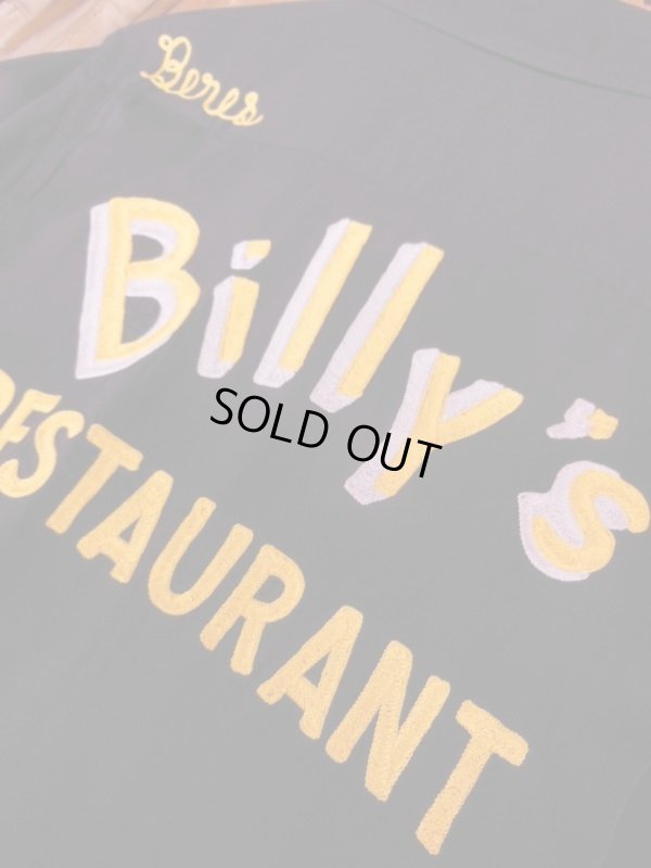 画像12: 1950'S BILLY'S RESTAURANT EMBROIDERED BLACK RAYON BOWLING SHIRT SZ/M 