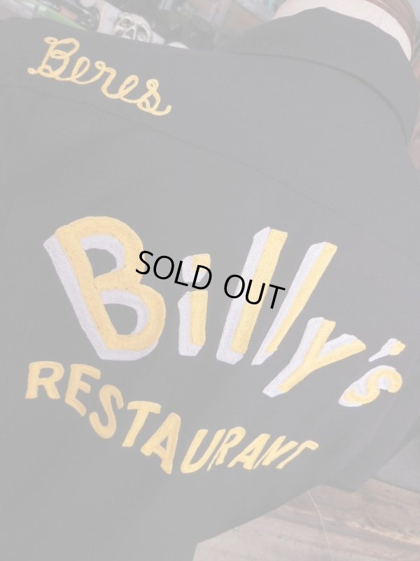 画像13: 1950'S BILLY'S RESTAURANT EMBROIDERED BLACK RAYON BOWLING SHIRT SZ/M 