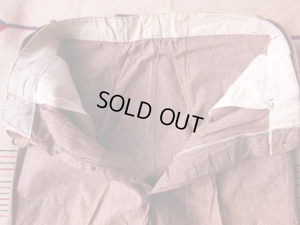 画像14: 1930'S DEADSTOCK UNKNOWN BROWN CHAMBRAY TROUSERS SIZE/31X28