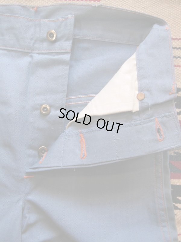 画像6: 1940'S DEADSTOCK UNKNOWN VAT DYED BLUE HBT WORK PANTS/SIZE/10 