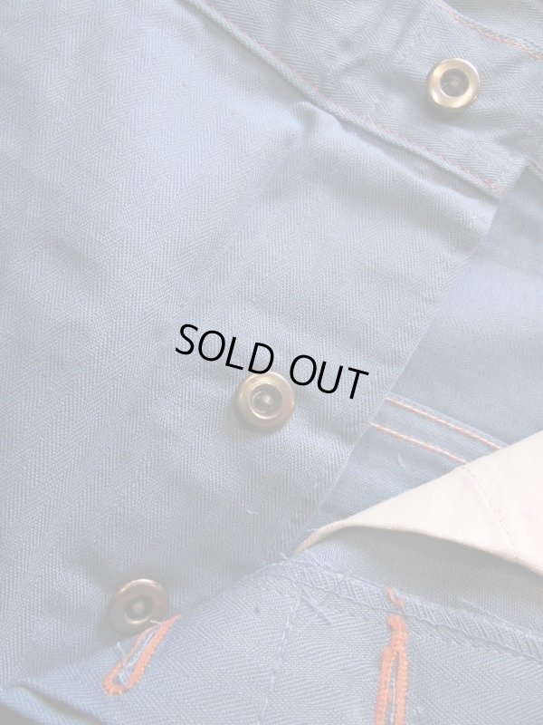 画像7: 1940'S DEADSTOCK UNKNOWN VAT DYED BLUE HBT WORK PANTS/SIZE/10 