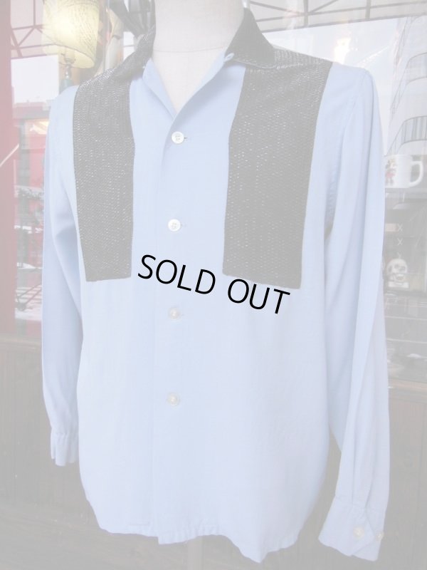 画像11: 1950'S BUD BERMA BLACK LUREX TWO TONE RAYON SHIRT L/S SZ/M