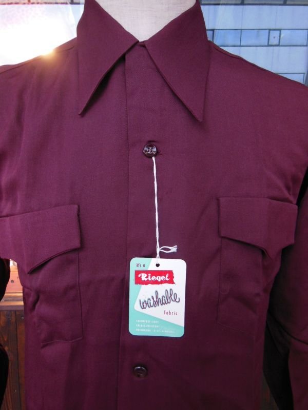 画像12: 1940'S DEADSTOCK PRINCE ALBERT BURGUNDY RAYON SHIRT SZ/SMALL