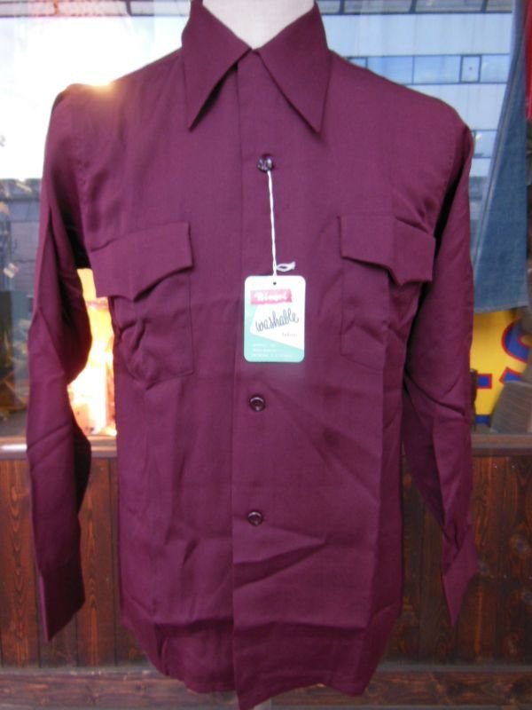 画像10: 1940'S DEADSTOCK PRINCE ALBERT BURGUNDY RAYON SHIRT SZ/SMALL