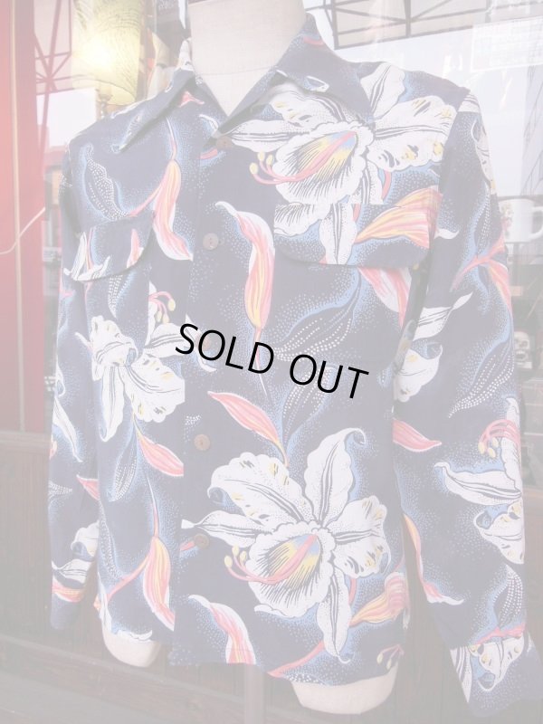 画像5: 1950'S HOLLYWWOD RAMBLER NAVY HAWAIIAN SHIRT L/S/SZ/SMALL