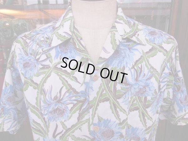 画像15: 1950'S KILOHANA MYSTIC NIGHT BLOOMING CEREUS PRINTED COTTON HAWAIIAN SHIRT SZ/M