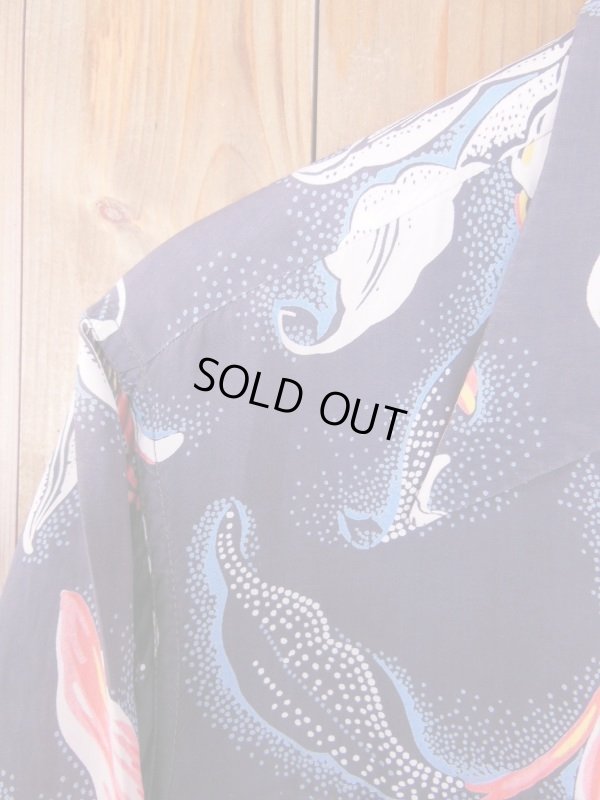 画像8: 1950'S HOLLYWWOD RAMBLER NAVY HAWAIIAN SHIRT L/S/SZ/SMALL