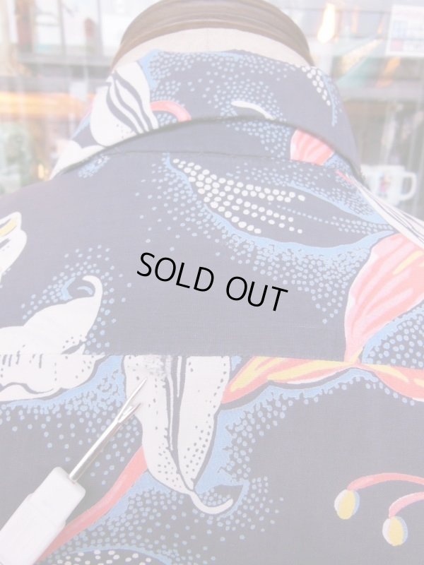 画像14: 1950'S HOLLYWWOD RAMBLER NAVY HAWAIIAN SHIRT L/S/SZ/SMALL