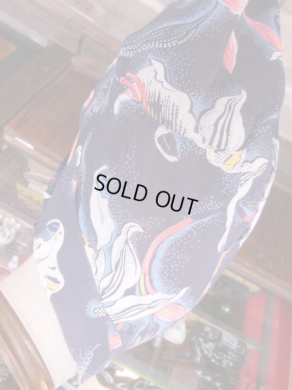 画像16: 1950'S HOLLYWWOD RAMBLER NAVY HAWAIIAN SHIRT L/S/SZ/SMALL