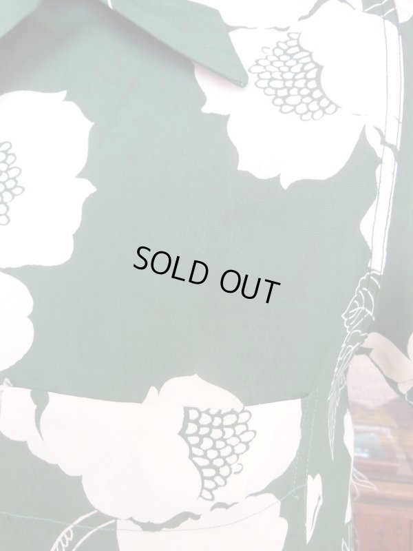 画像17: 〜1940'S TOPFLIGHT FLOWER PRINTED DARK GREEN RAYON HAWAIIAN SHIRT SZ/S