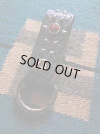 RAWHIDE 1" 30MM STUDDED & JEWELED KEY HOLDER/BLACK/RED