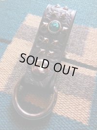 RAWHIDE 1" 30MM STUDDED & JEWELED KEY HOLDER/BLACK/GREEN