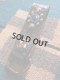 RAWHIDE 1" 25MM STUDDED & JEWELED KEY HOLDER/BLACK/BLUE