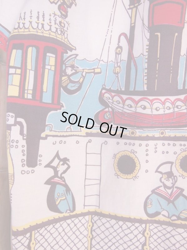 画像11: 1950'S CARIFORNIA NAUTICAL HORIZONTAL PRINT COTTON SHIRT/MEDIUM 