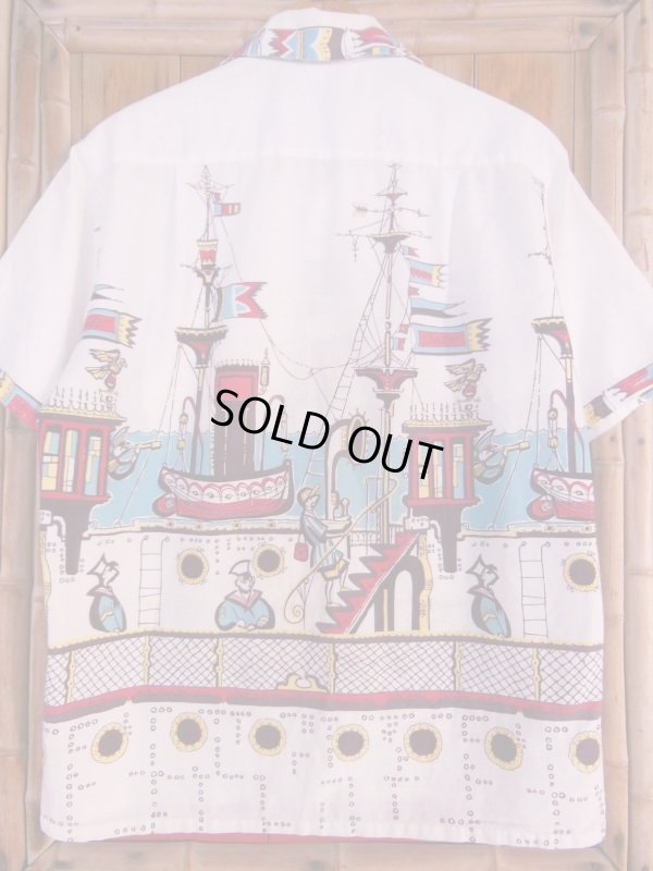 画像4: 1950'S CARIFORNIA NAUTICAL HORIZONTAL PRINT COTTON SHIRT/MEDIUM 