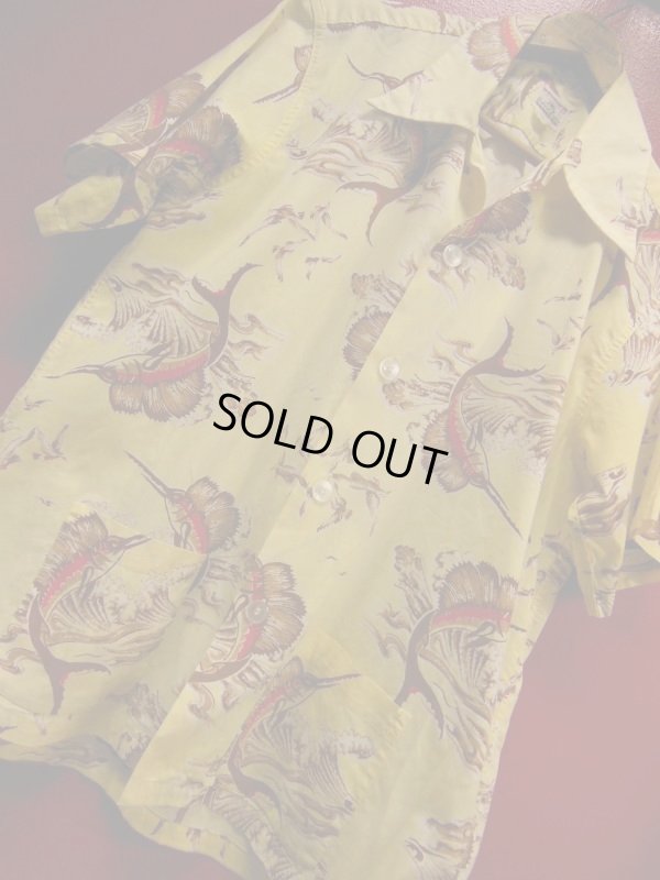 画像8: 1940'S〜 ROBERT BRUES SWORDFISH PRINTED COTTON SPORTS SHIRT SZ/M 
