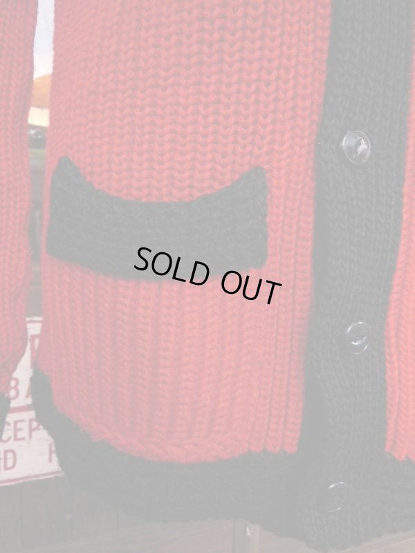 画像16: 1950'S CARL-RITE RED AND BLACK TWO TONE SHAWL COLLAR KNIT CARDIGAN