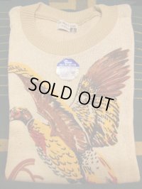 1950'S DEADSTOCK  ALDENS TURKEY PRINTED L/S COTTON KNIT /SMALL