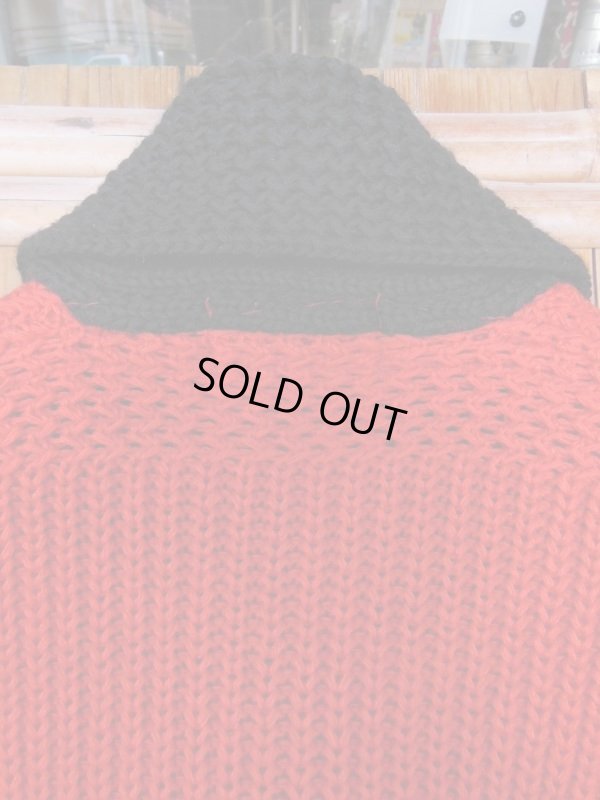 画像11: 1950'S CARL-RITE RED AND BLACK TWO TONE SHAWL COLLAR KNIT CARDIGAN