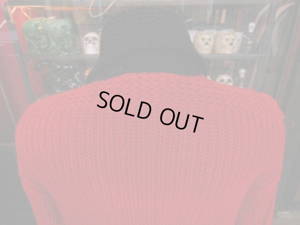 画像20: 1950'S CARL-RITE RED AND BLACK TWO TONE SHAWL COLLAR KNIT CARDIGAN