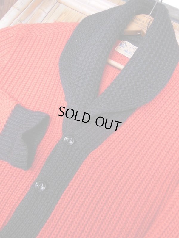 画像10: 1950'S CARL-RITE RED AND BLACK TWO TONE SHAWL COLLAR KNIT CARDIGAN
