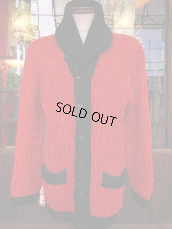 画像13: 1950'S CARL-RITE RED AND BLACK TWO TONE SHAWL COLLAR KNIT CARDIGAN