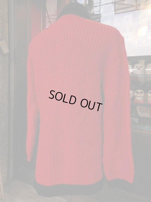 画像19: 1950'S CARL-RITE RED AND BLACK TWO TONE SHAWL COLLAR KNIT CARDIGAN