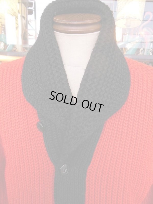 画像15: 1950'S CARL-RITE RED AND BLACK TWO TONE SHAWL COLLAR KNIT CARDIGAN