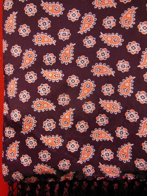 画像4: 1950'S VINTAGE RAYON SCARF/BURGANDY/PAISLEY PATERN