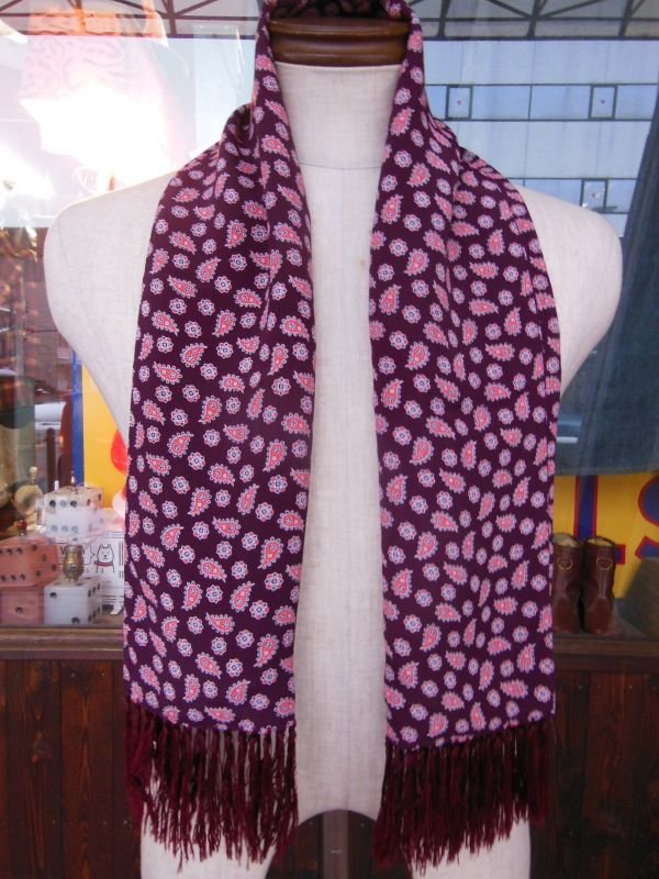 画像6: 1950'S VINTAGE RAYON SCARF/BURGANDY/PAISLEY PATERN