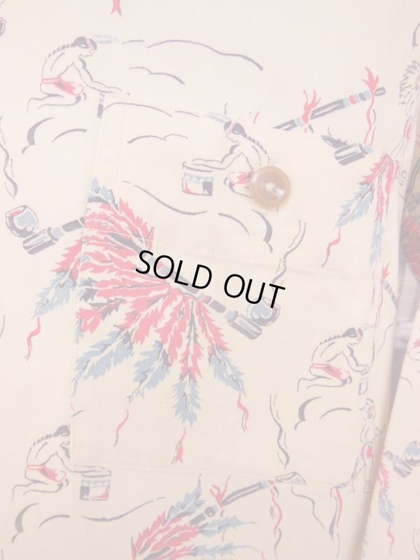 画像4: 1940'S LIONDALE NATIVE INDIAN LANDSCAPE PRINTED LEISURE COTTON SHIRT L/S/SZ/M