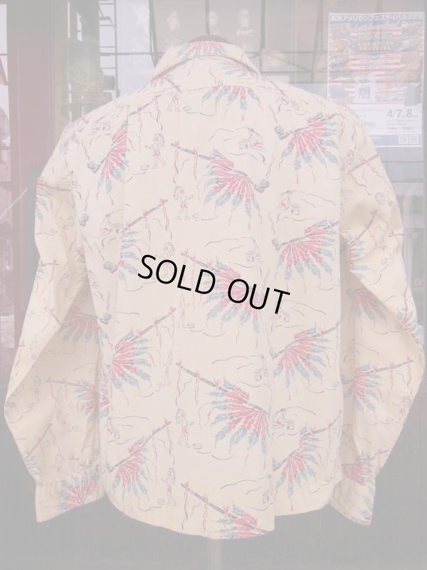 画像9: 1940'S LIONDALE NATIVE INDIAN LANDSCAPE PRINTED LEISURE COTTON SHIRT L/S/SZ/M