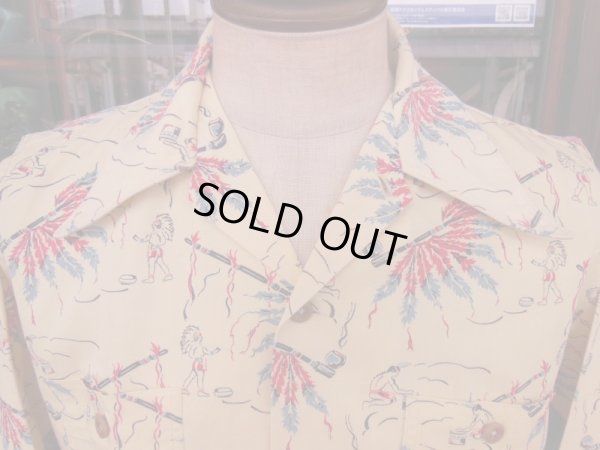 画像3: 1940'S LIONDALE NATIVE INDIAN LANDSCAPE PRINTED LEISURE COTTON SHIRT L/S/SZ/M