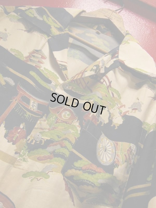 画像5: 1950'S UNKNOWN "HEIAN"LANDSCAPE JAPANESE RAYON HAWAIIAN SHIRT SZ/L 