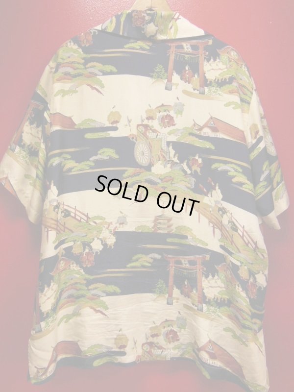 画像6: 1950'S UNKNOWN "HEIAN"LANDSCAPE JAPANESE RAYON HAWAIIAN SHIRT SZ/L 