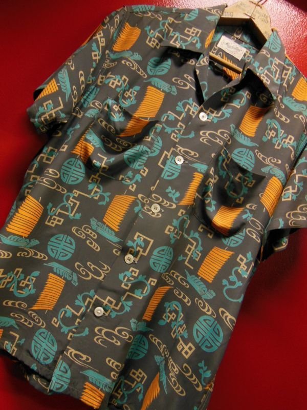 画像8: 1950'S　MANHATTAN ORIENTAL PRINT RAYON SHIRT SZ/M