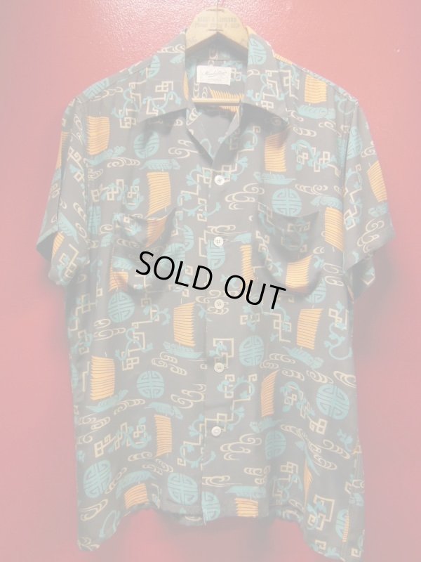 画像1: 1950'S　MANHATTAN ORIENTAL PRINT RAYON SHIRT SZ/M