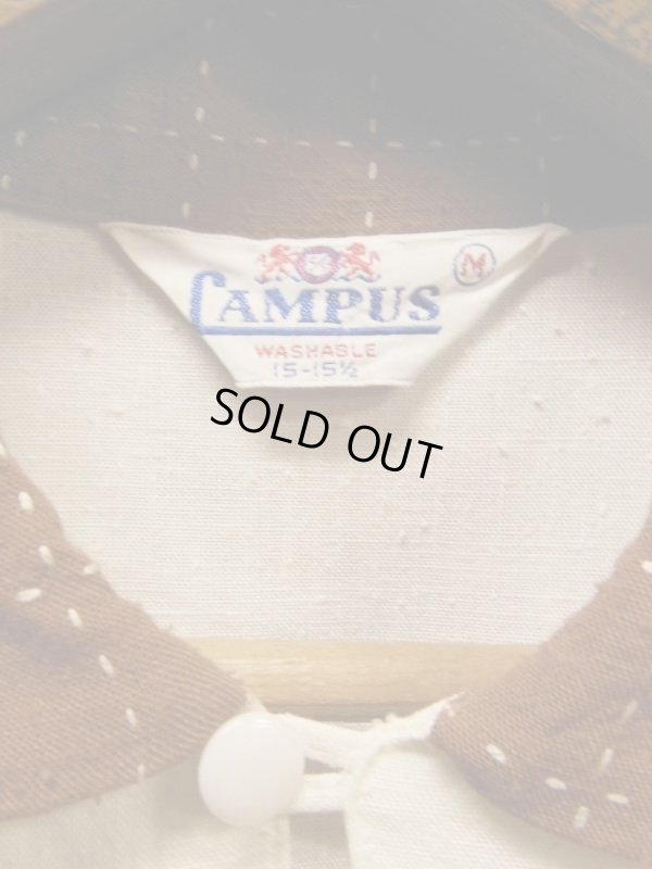 画像4: 1950'S CAMPUS BROWN X WHITE TWO TONE RAYON PULLOVER SHIRT/M