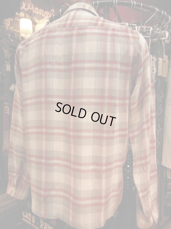 画像14: 1950'S〜 BLOCKS RED X GRAY PLAID RAYON SHIRT SZ/M
