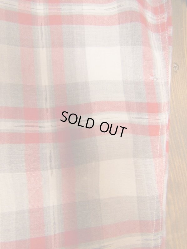 画像10: 1950'S〜 BLOCKS RED X GRAY PLAID RAYON SHIRT SZ/M