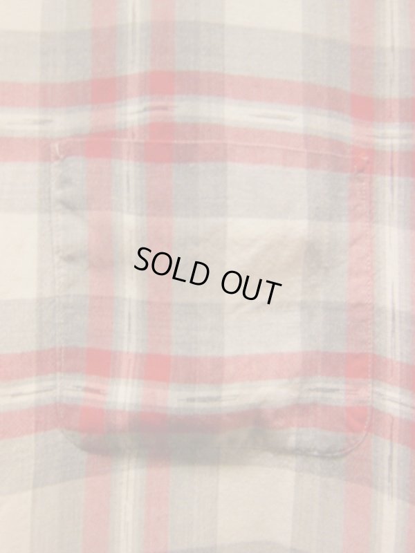 画像7: 1950'S〜 BLOCKS RED X GRAY PLAID RAYON SHIRT SZ/M