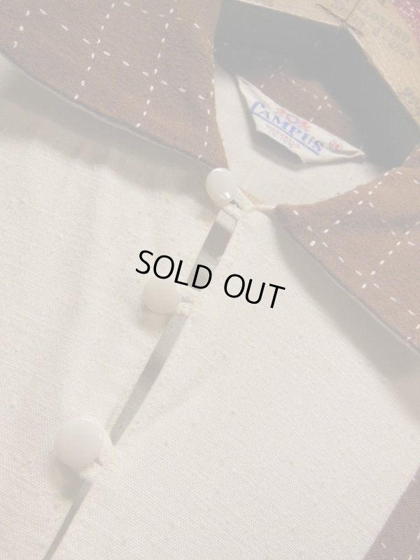 画像3: 1950'S CAMPUS BROWN X WHITE TWO TONE RAYON PULLOVER SHIRT/M